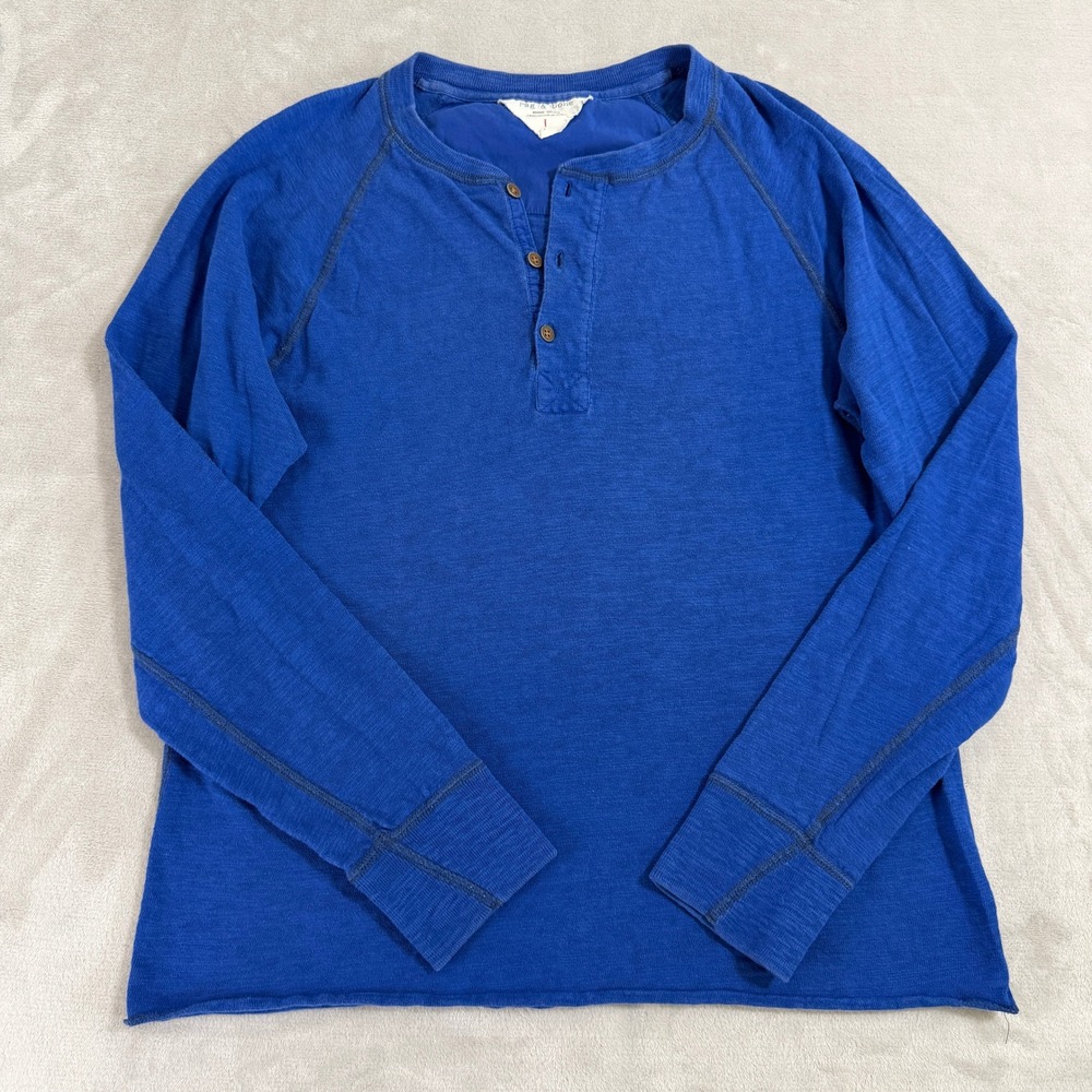 Rag & Bone Mens Blue Cotton Slub Knit Long Sleeve Henley Shirt Size L